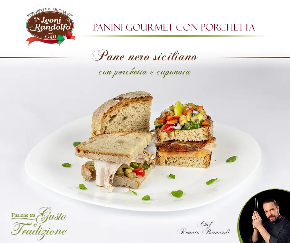 Sicilian Black Bread with Porchetta and Caponata